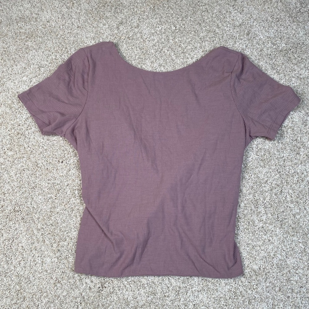 Hollister Ribbed Twist Back Top Short Sleeve Mauve Purple Size Large
